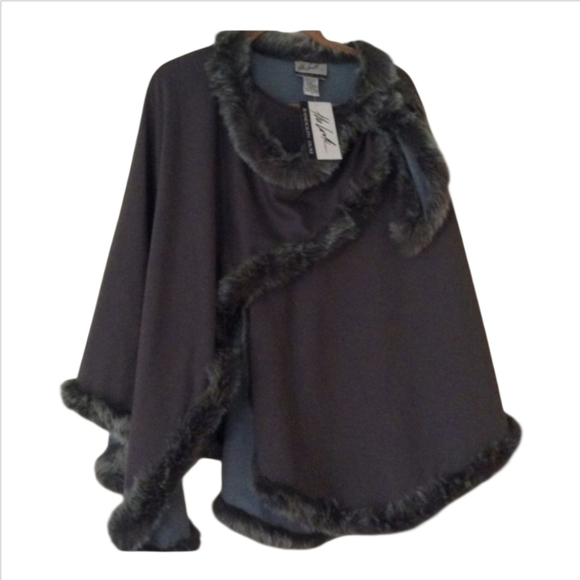 Jackets & Blazers - Randolph Duke,The Look Grey Womans Luxury Shawl/Wrap/Shrug/Stole, w/Faux Fur~NEW